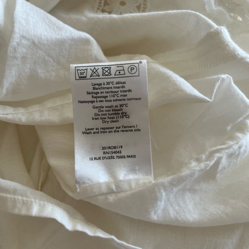 Sezane Zarri embroidered white/ecru lace midi dress.  Cotton/linen. Size 38 - Picture 14 of 15